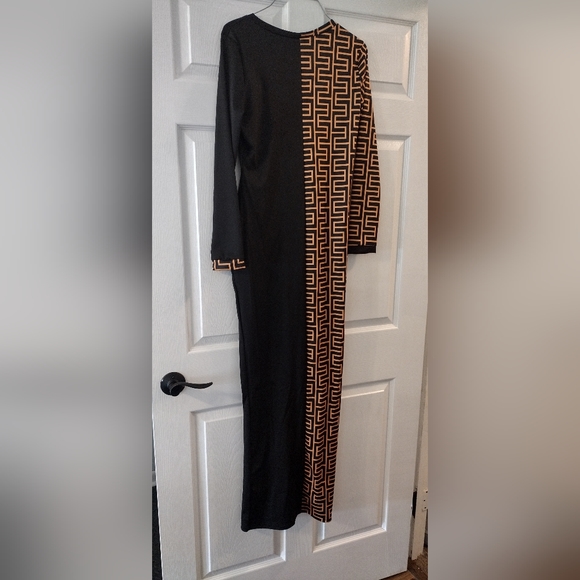 Print Contrast long straight dress - Picture 4 of 6